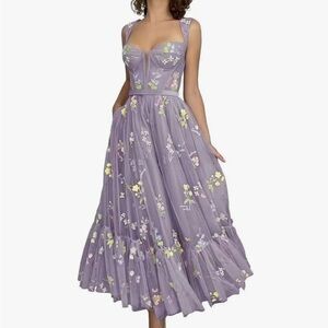 Lavender Tulle Garden Floral Bridgerton Coquette Cottagecore Corset Dress